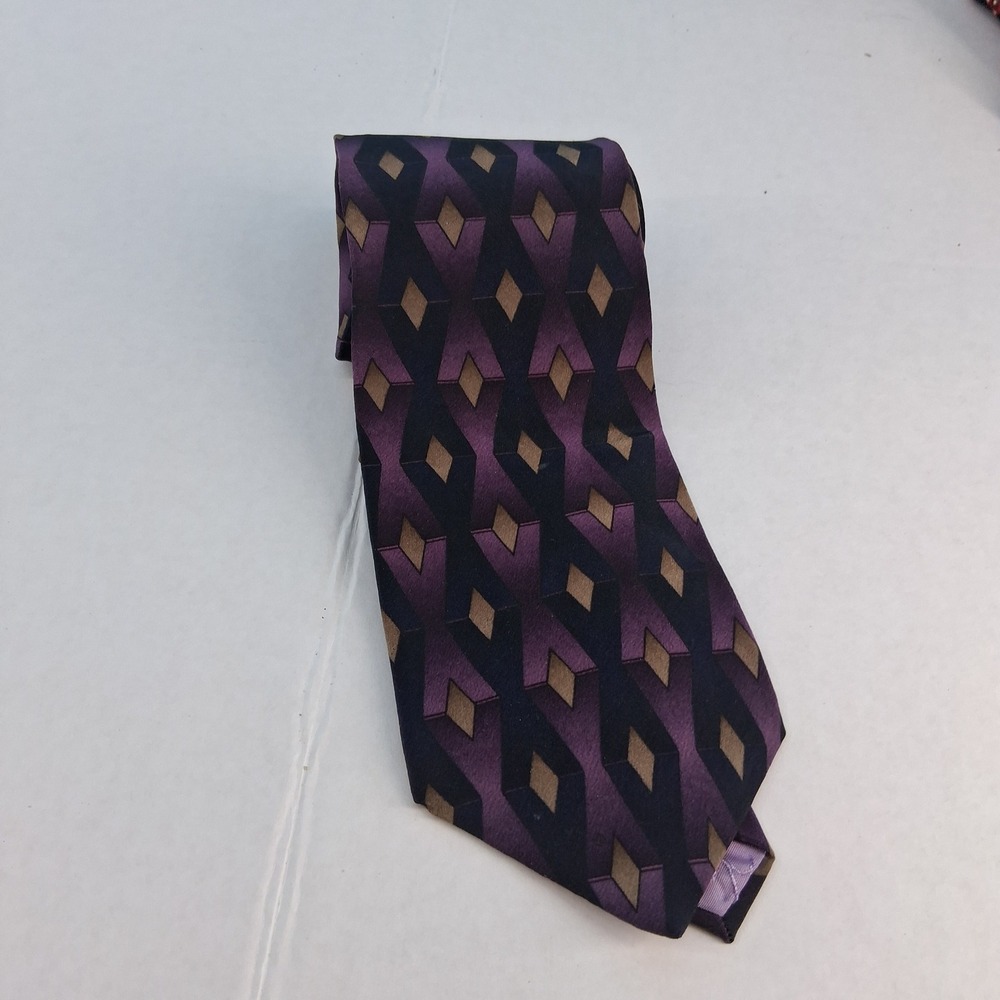 Jimmy Z 54"Tie Mens Purple Brett Favre Collection One Silk Geometric Diamond - Picture 3 of 7